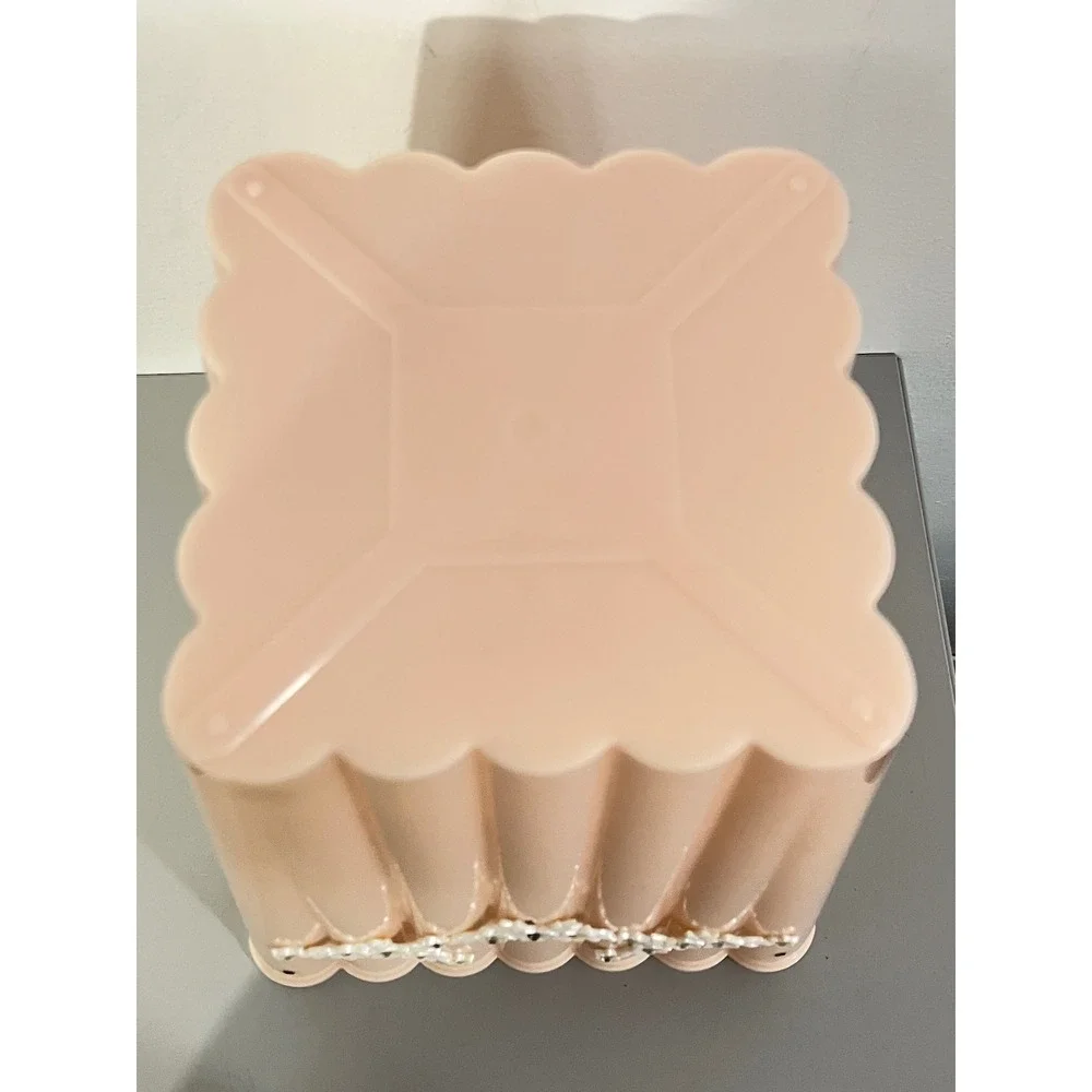 Vintage Menda Co Bathroom Set Wastebasket Tissue Box Peach Pink Floral Scalloped